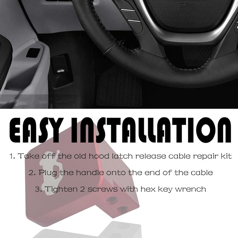 GolTHd Hood Latch Release Implement, Hood Cover Lock Switch, Compatible with 1996-2011 Honda Civic, 2003-2011 Element, 2006-2014 Ridgeline, 1997-2006 CR-V (Red) - Image 3
